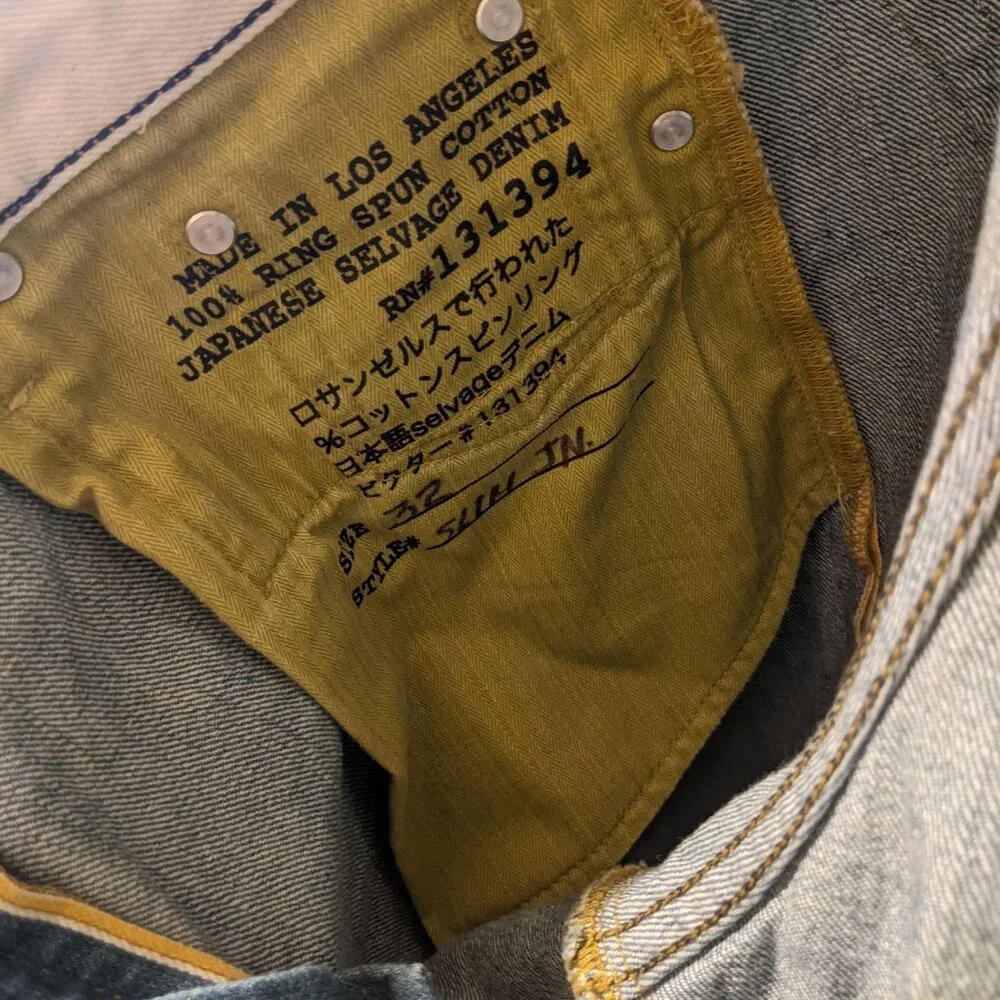 Civilianaire Gold Japanese Selvedge Denim Slim Jeans Size 32 Blue Dark Wash - Picture 10 of 14